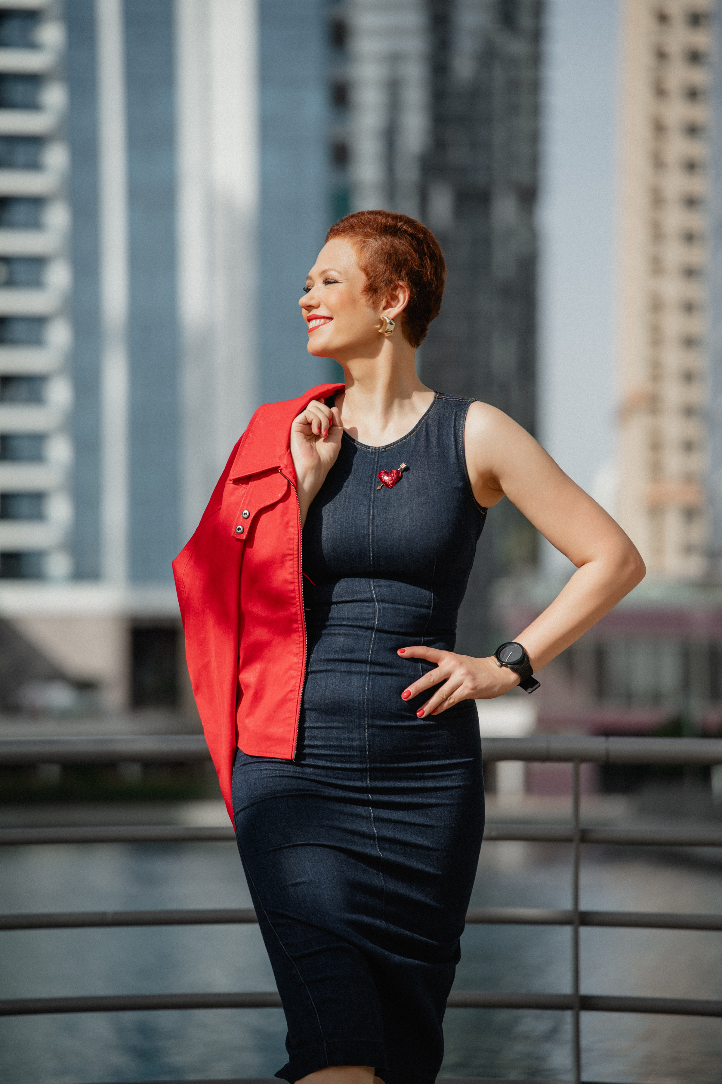 Olga Melnyk, behavioral marketing strategist, against the Dubai skyline